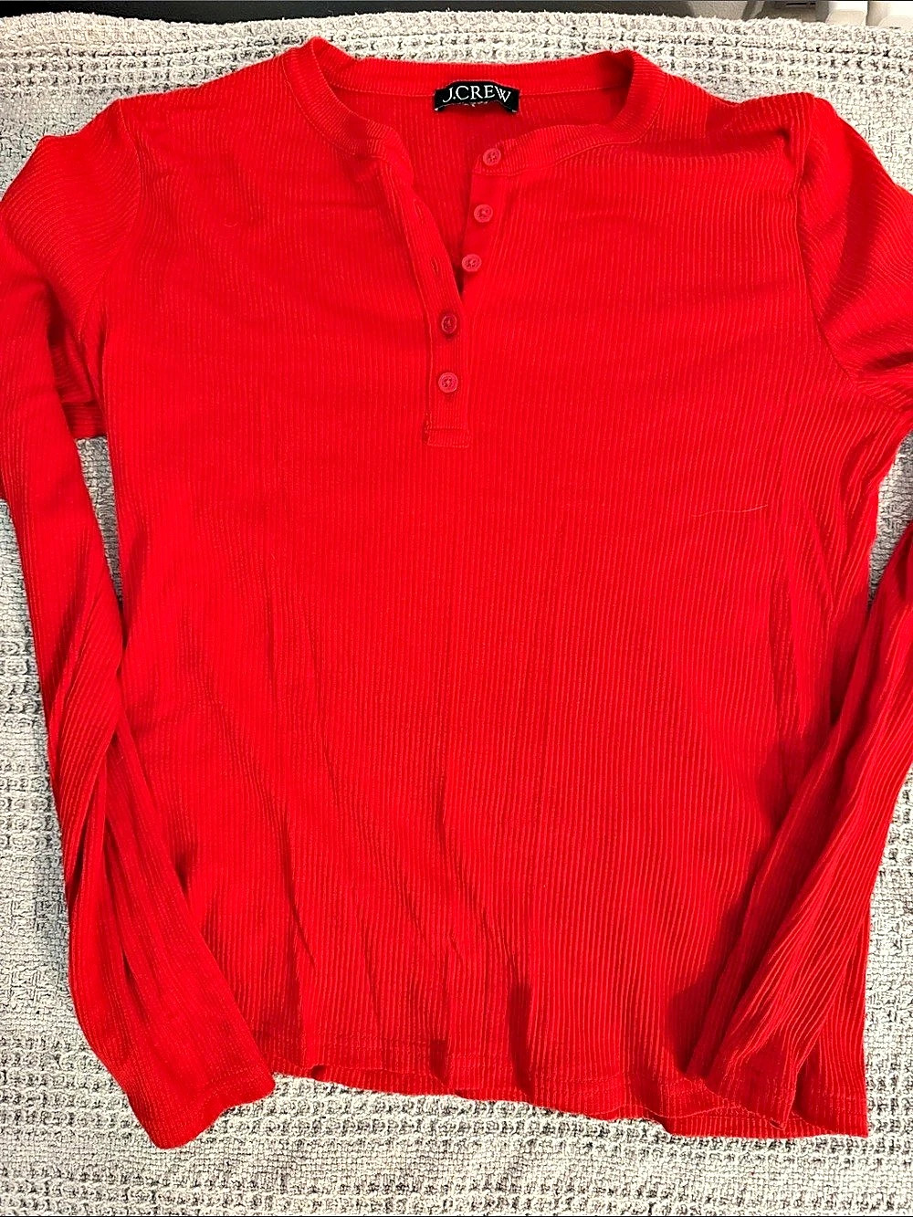 J.Crew Ribbed Long Sleeve Henley in Red Like New